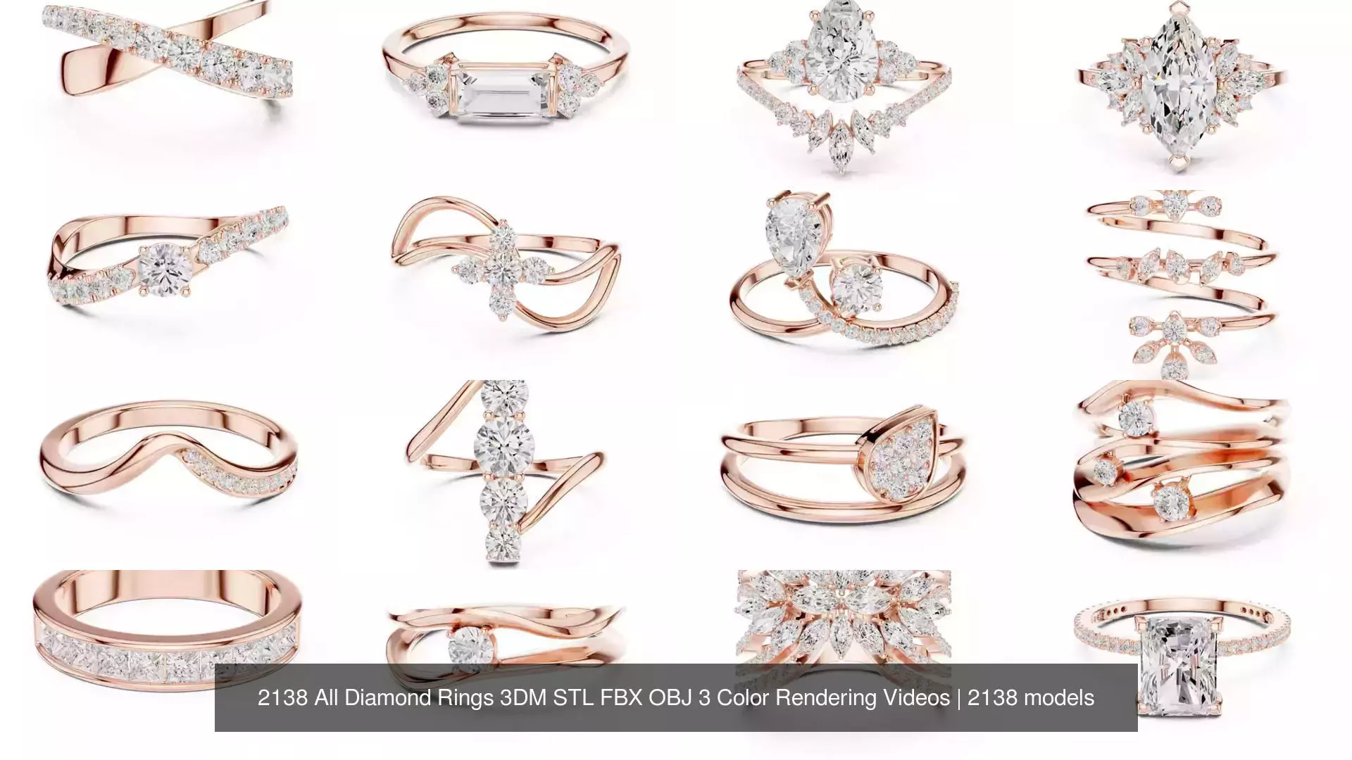 2138 All Diamond Rings 3DM STL FBX OBJ 3 Color Rendering Videos 3D Model Collection_102