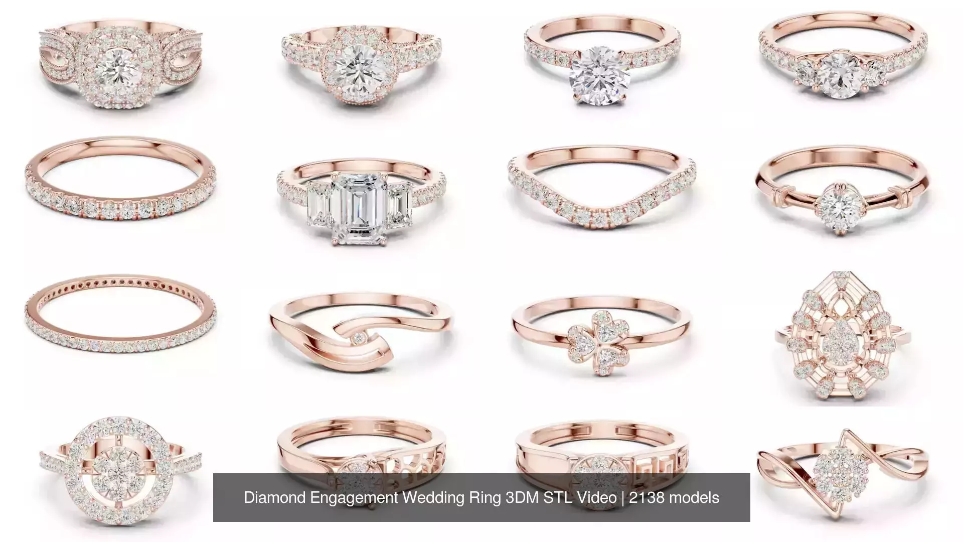 2138 All Diamond Rings 3DM STL FBX OBJ 3 Color Rendering Videos 3D Model Collection_13