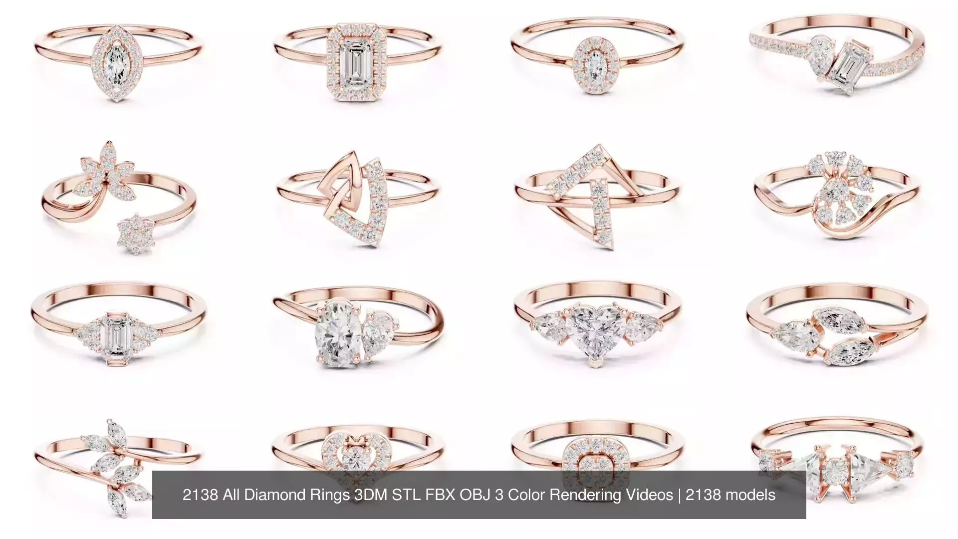 2138 All Diamond Rings 3DM STL FBX OBJ 3 Color Rendering Videos 3D Model Collection_85