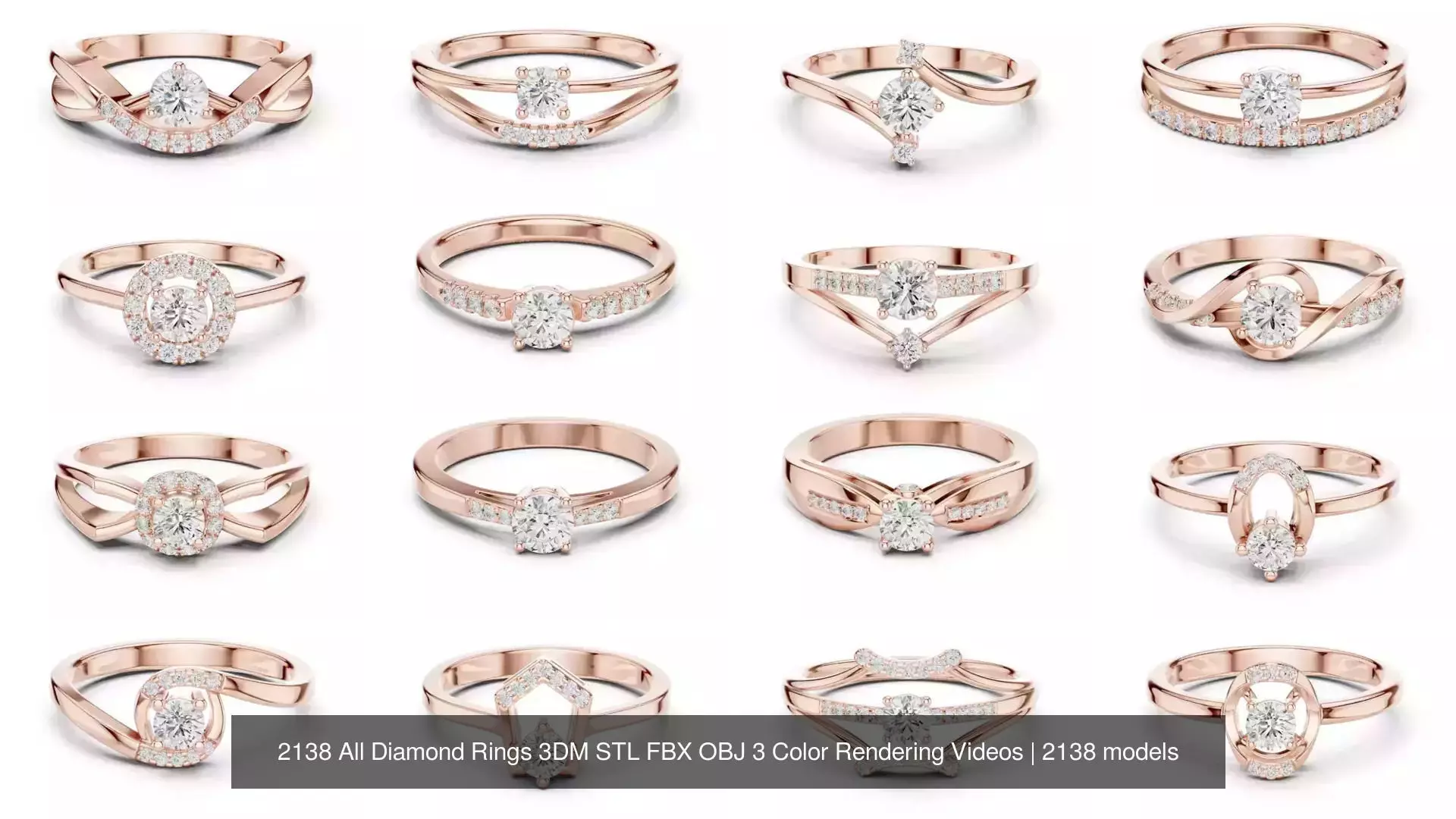 2138 All Diamond Rings 3DM STL FBX OBJ 3 Color Rendering Videos 3D Model Collection_28