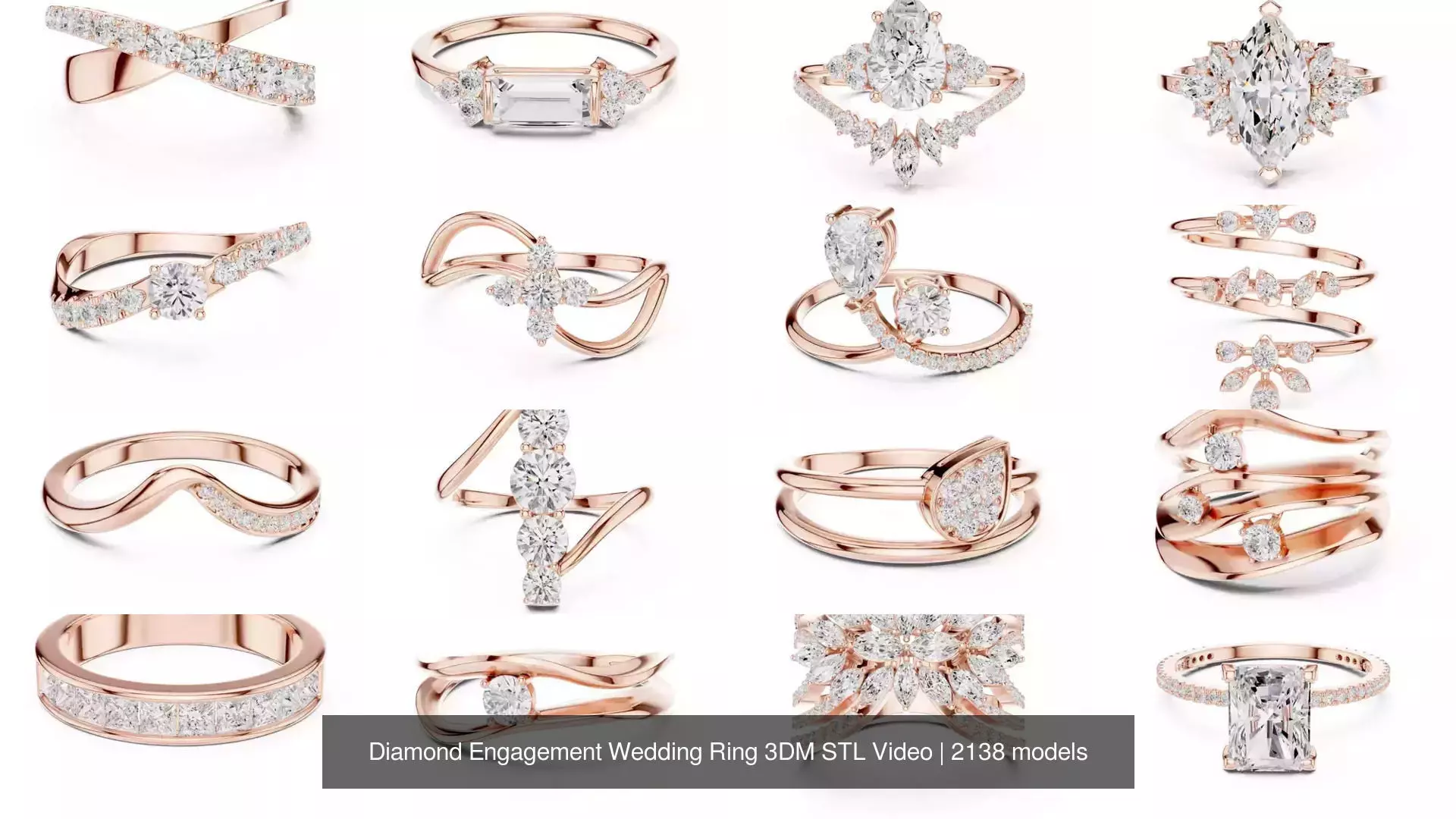 2138 All Diamond Rings 3DM STL FBX OBJ 3 Color Rendering Videos 3D Model Collection_98