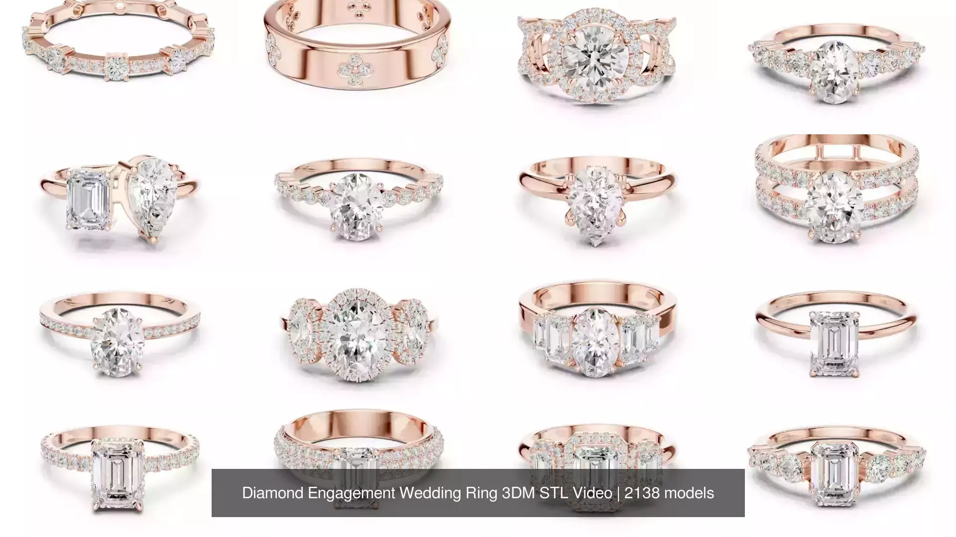 2138 All Diamond Rings 3DM STL FBX OBJ 3 Color Rendering Videos 3D Model Collection_109