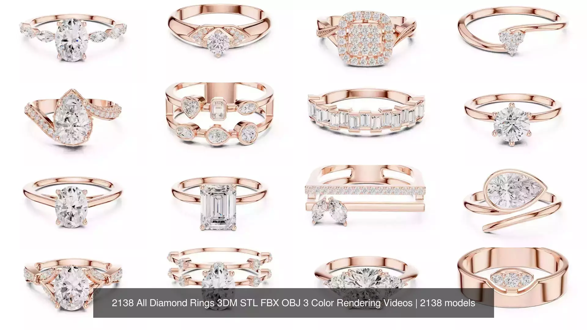 2138 All Diamond Rings 3DM STL FBX OBJ 3 Color Rendering Videos 3D Model Collection_51