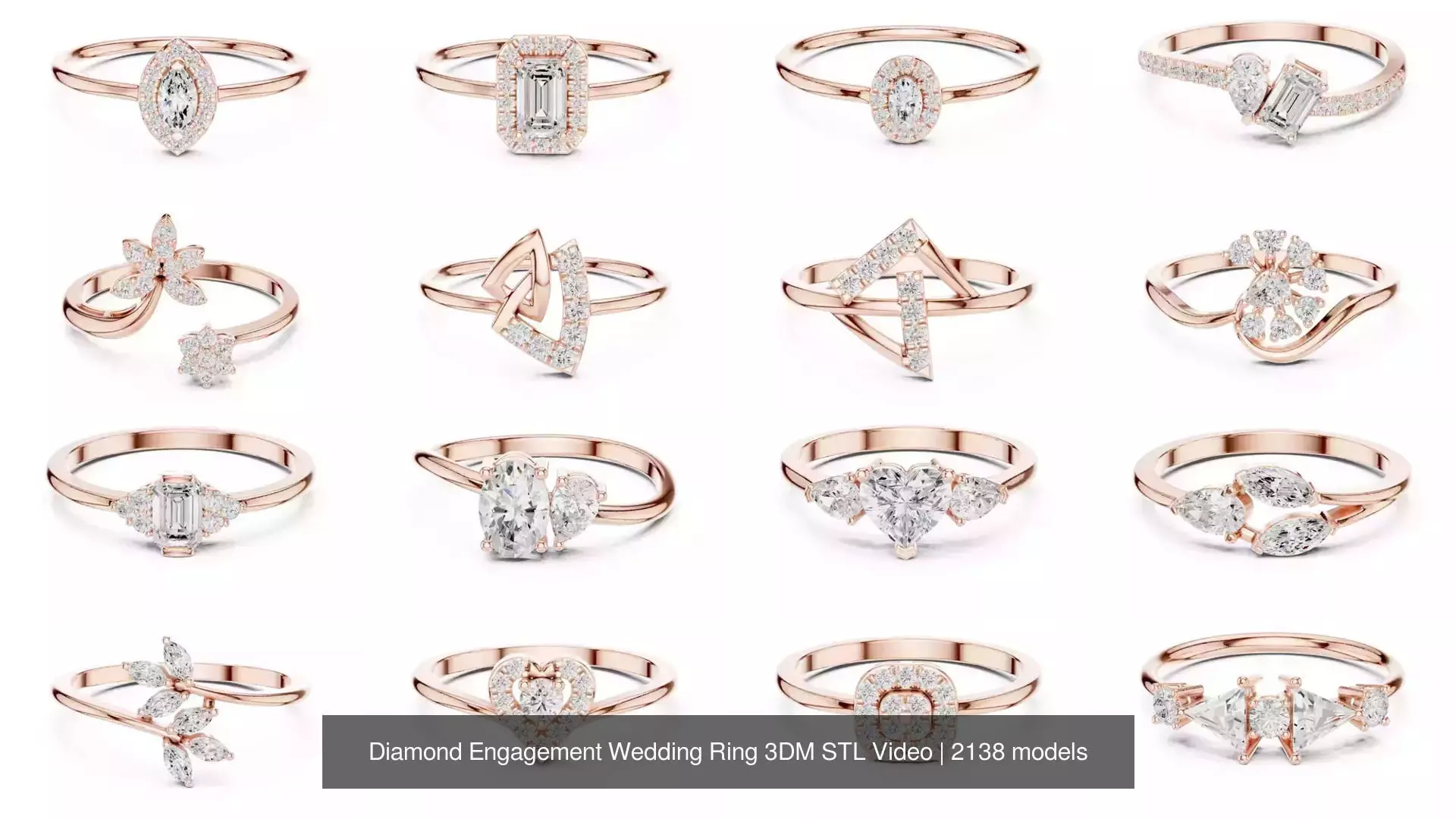 2138 All Diamond Rings 3DM STL FBX OBJ 3 Color Rendering Videos 3D Model Collection_78