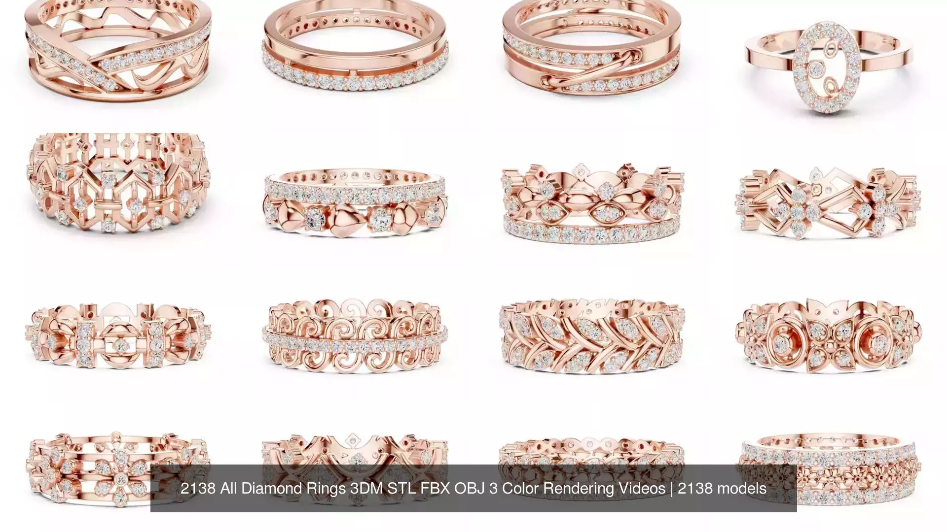2138 All Diamond Rings 3DM STL FBX OBJ 3 Color Rendering Videos 3D Model Collection_171