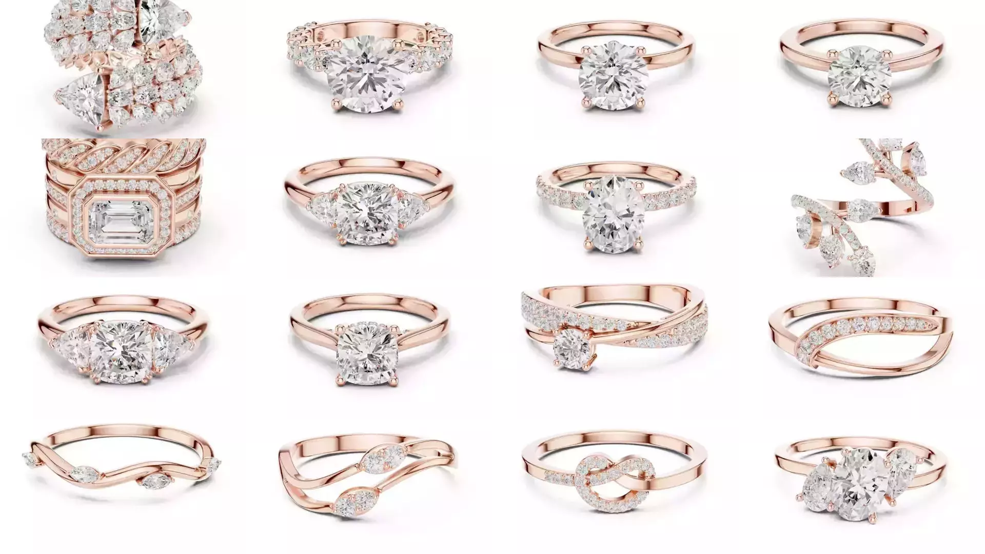 2138 All Diamond Rings 3DM STL FBX OBJ 3 Color Rendering Videos 3D Model Collection_34