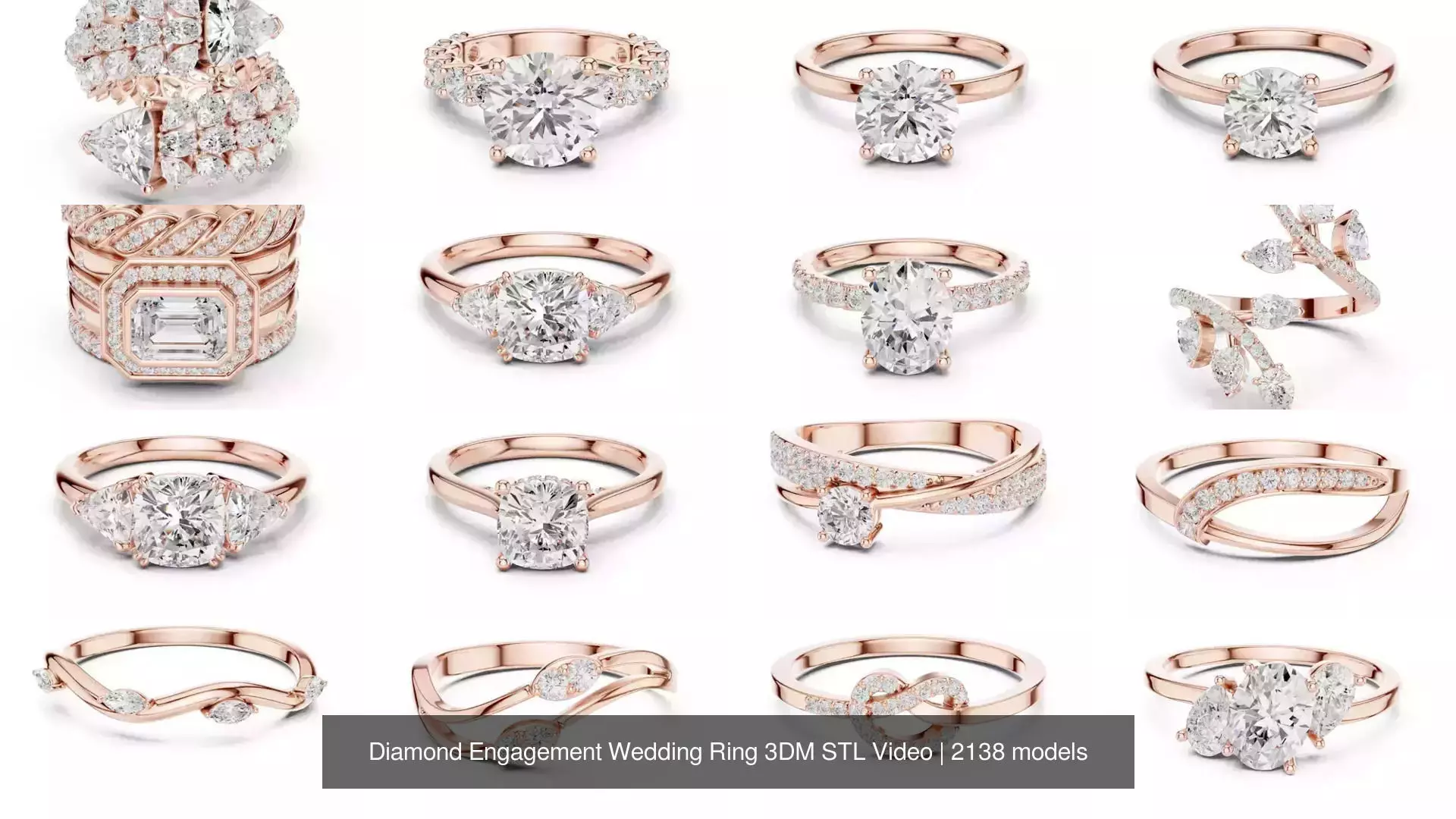 2138 All Diamond Rings 3DM STL FBX OBJ 3 Color Rendering Videos 3D Model Collection_35