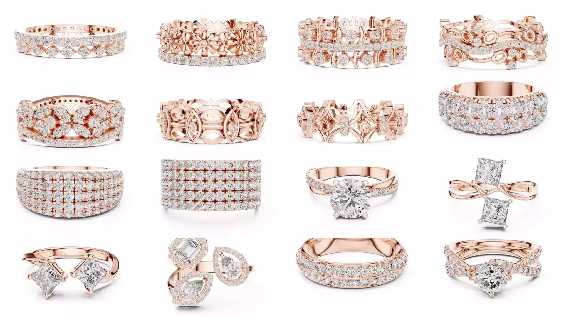 2138 All Diamond Rings 3DM STL FBX OBJ 3 Color Rendering Videos 3D Model Collection_208