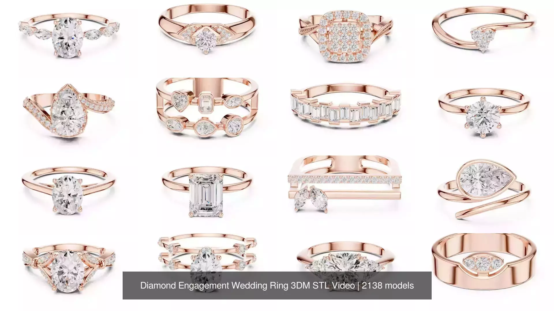 2138 All Diamond Rings 3DM STL FBX OBJ 3 Color Rendering Videos 3D Model Collection_46
