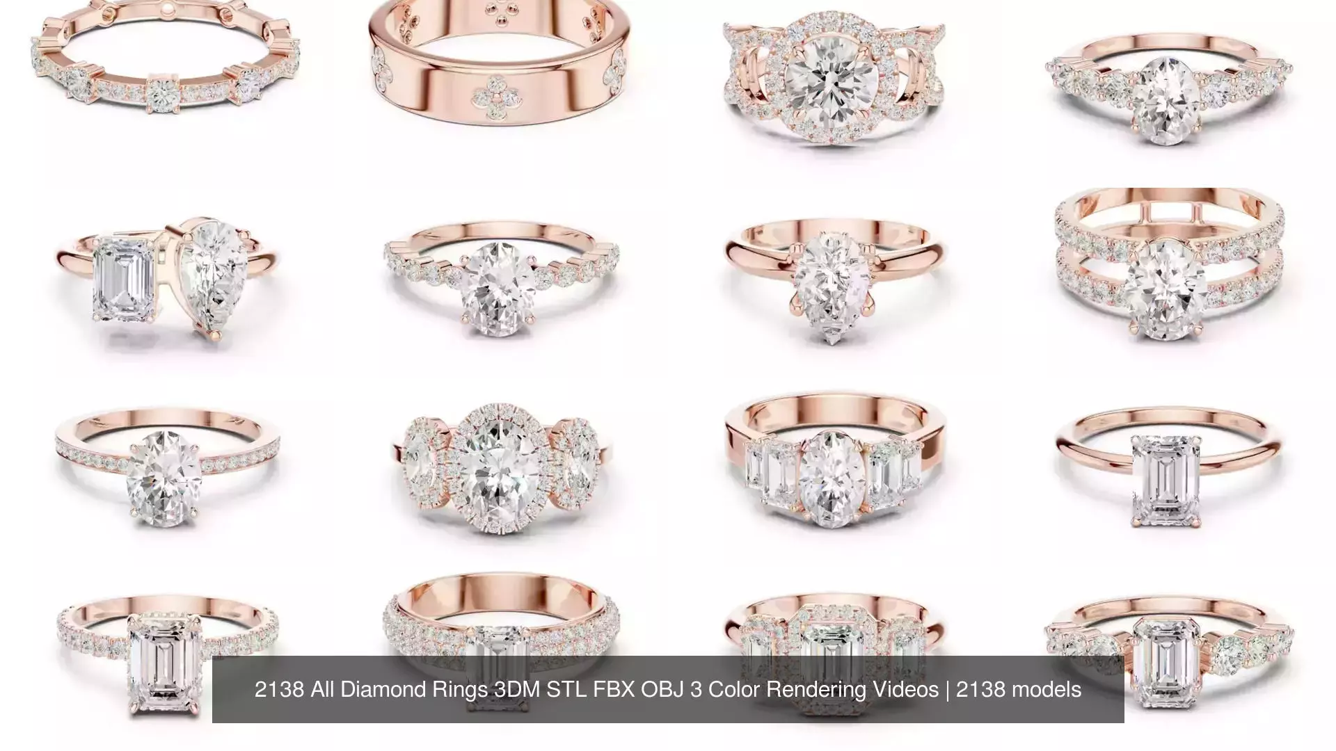 2138 All Diamond Rings 3DM STL FBX OBJ 3 Color Rendering Videos 3D Model Collection_110