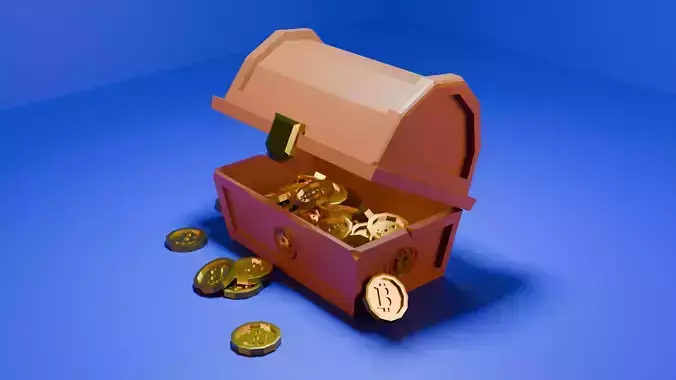 Low Poly Treasure Chest Bitcoin 3D Model Game Ready Asset Low-poly 3D model