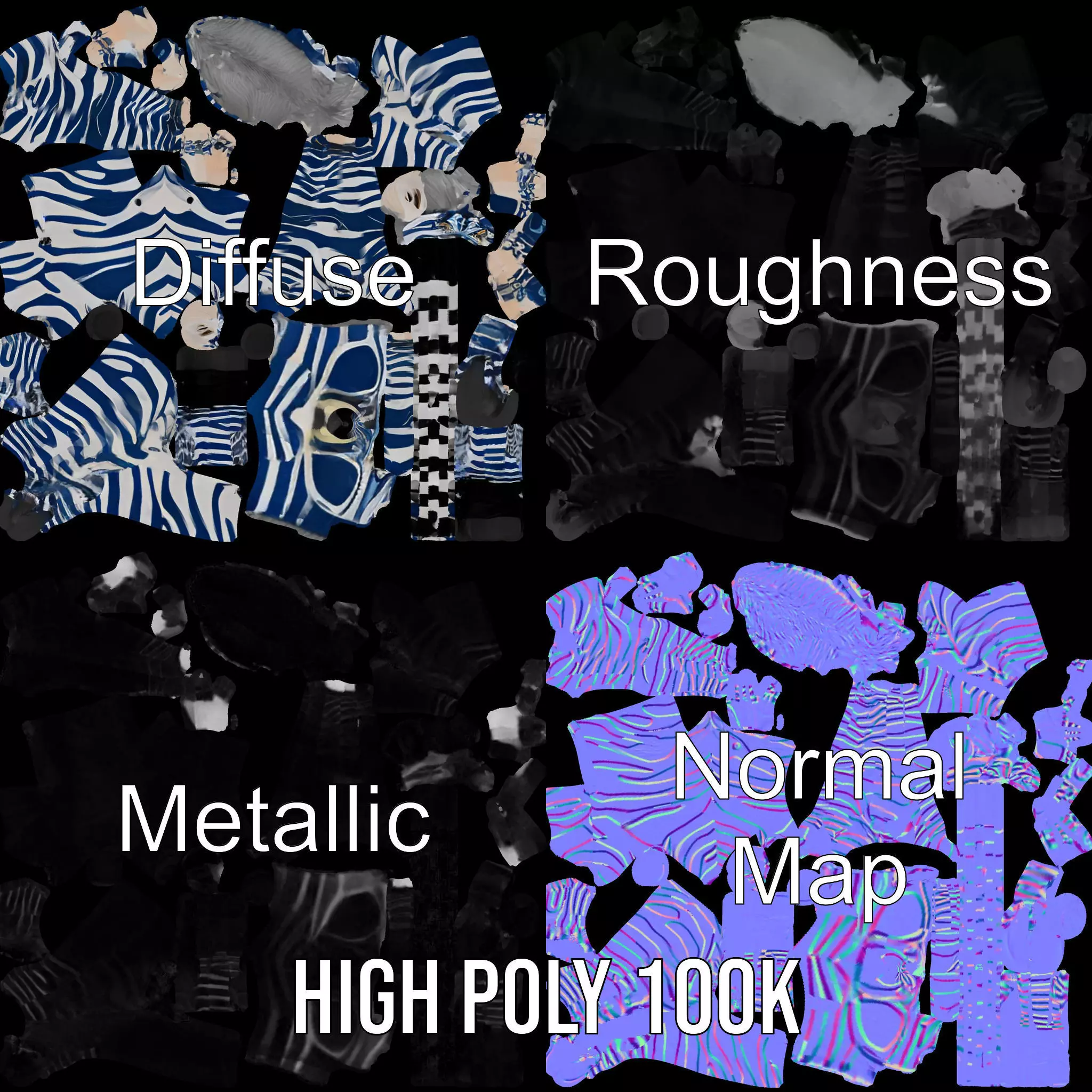 Blue Striped Zebra model pack Low-poly 3D model_4