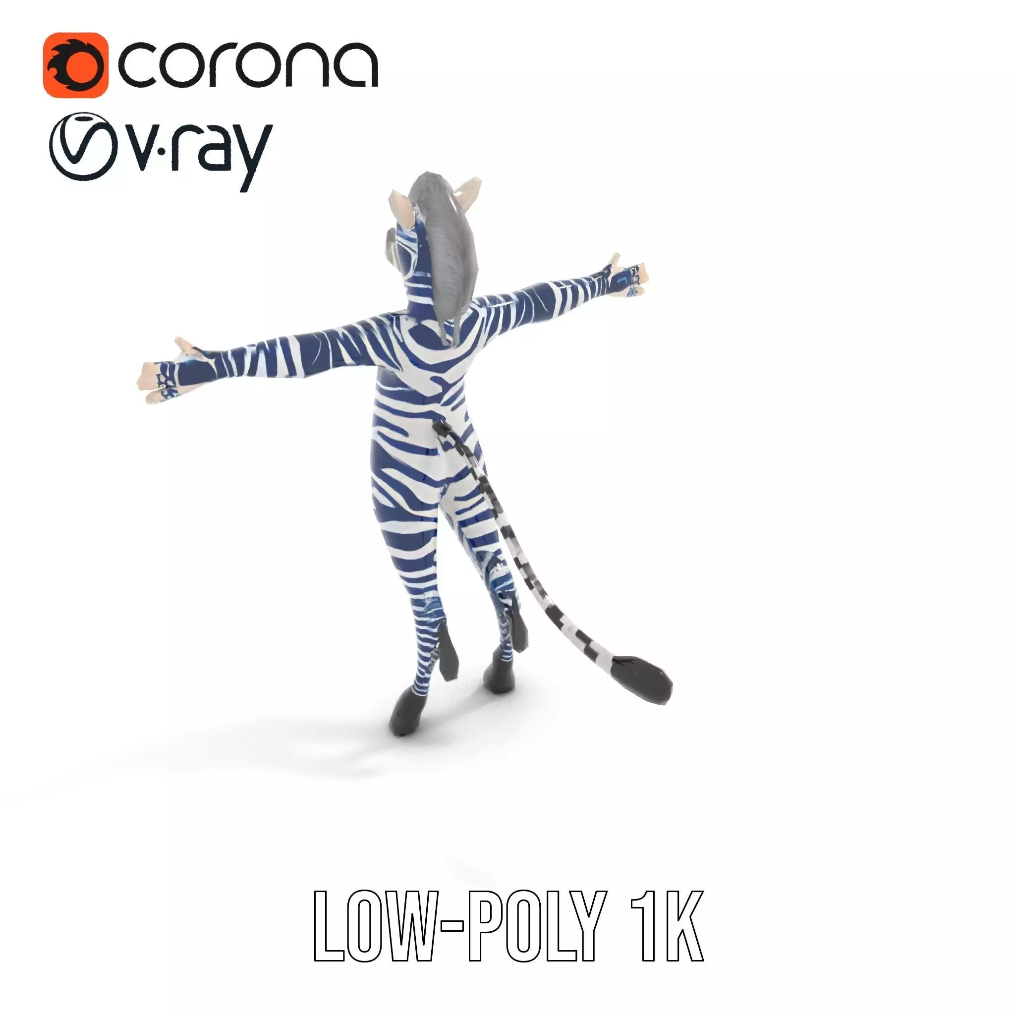 Blue Striped Zebra model pack Low-poly 3D model_10
