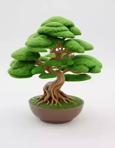 Stylized Bonsai Tree Cartoonish Miniature Tree Green 3D Low-poly 3D model