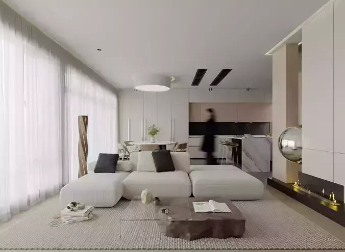 Modern living room dining room interior scenes 417 | 3D model - 3D model önizlemesi