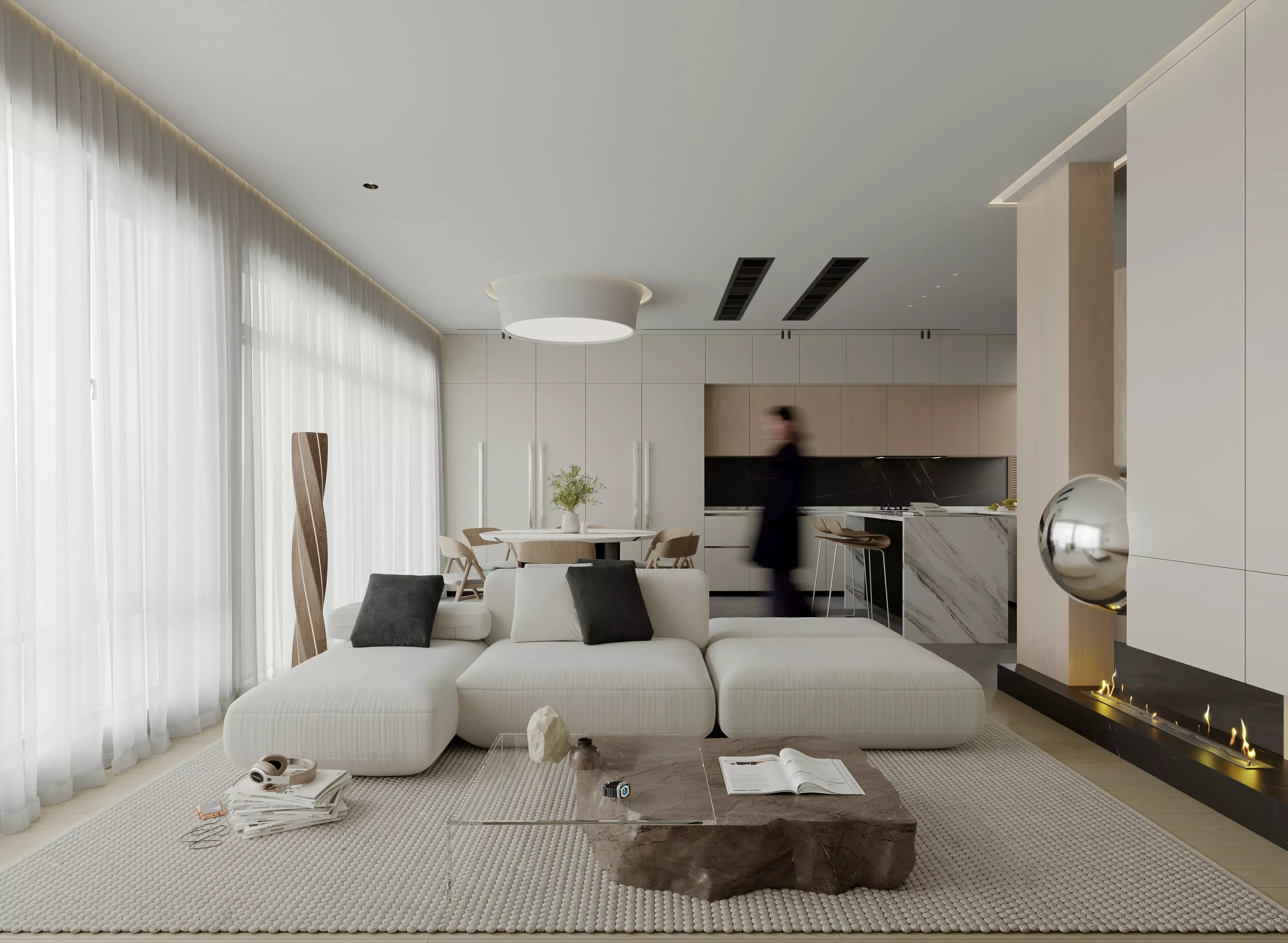Modern living room dining room interior scenes 417 3D model