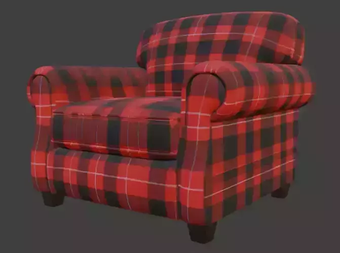 Red and Black Plaid Armchair 3D model 5