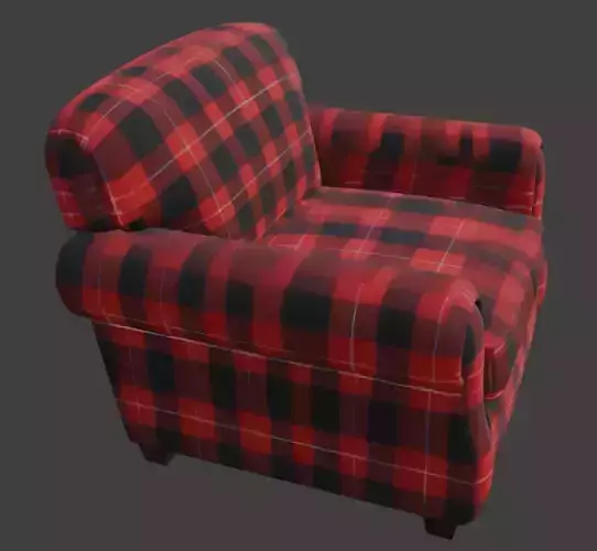 Red and Black Plaid Armchair 3D model 4