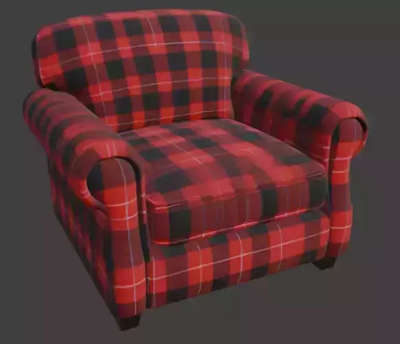 Red and Black Plaid Armchair 3D model 6