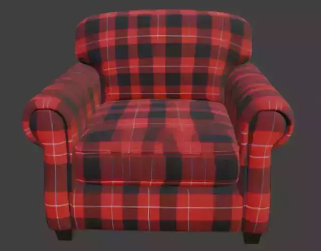 Red and Black Plaid Armchair 3D model 3