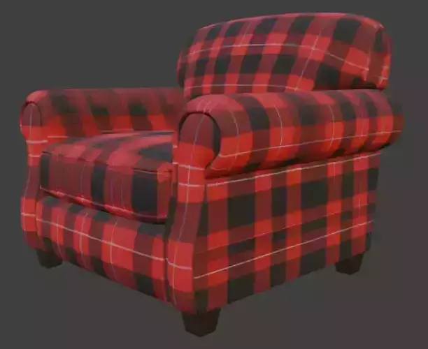 Red and Black Plaid Armchair 3D model 2