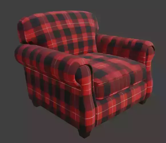 Red and Black Plaid Armchair 3D model