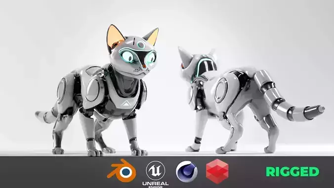 Cat Robot Cybernetic  Low-poly 3D model