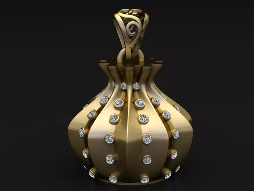 Luxury Diamond-Studded Gold Pendant 3D print model