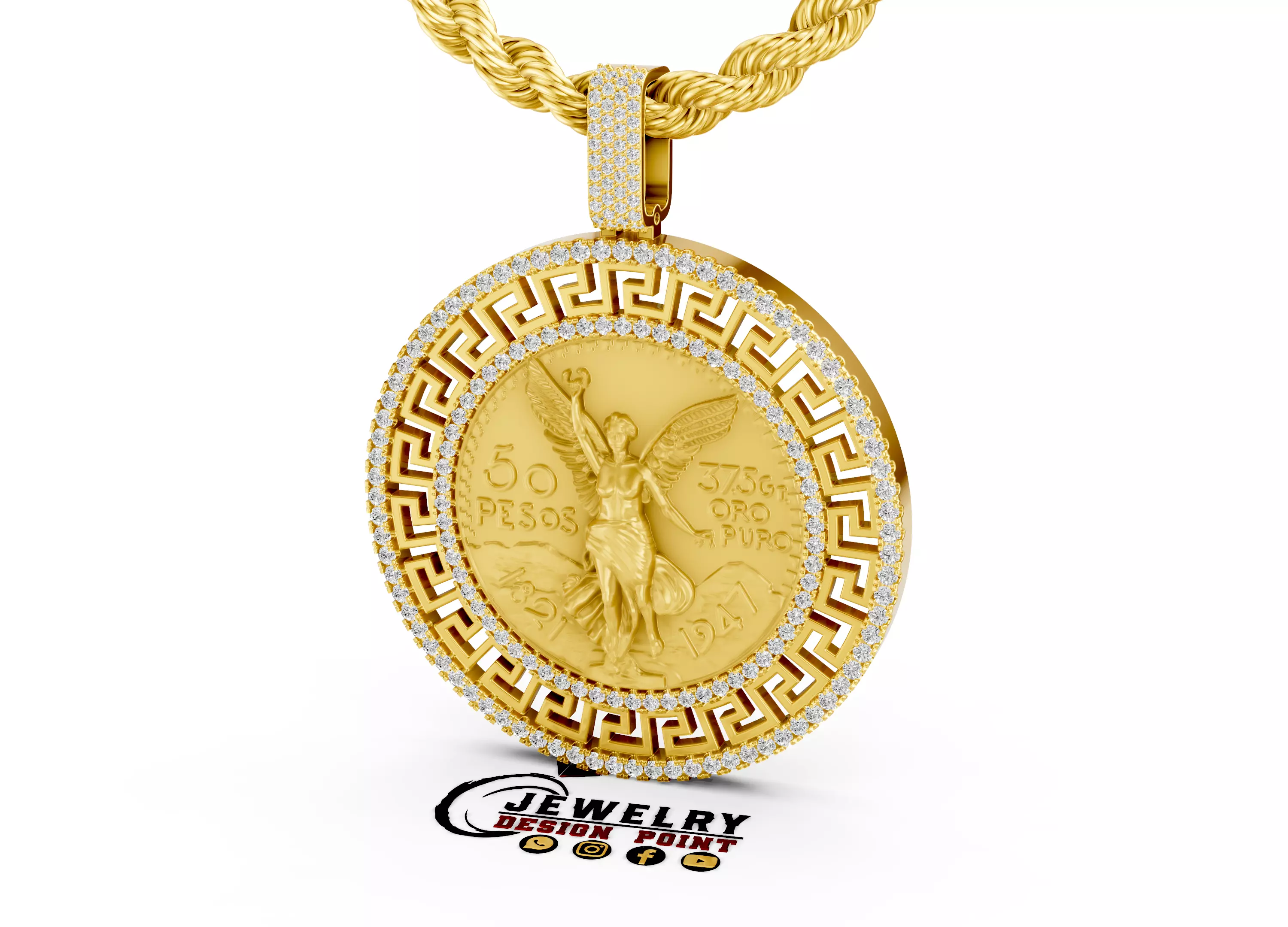 Custom Estados Unidos Mexican Gold Coin Ring pendant 3D print model