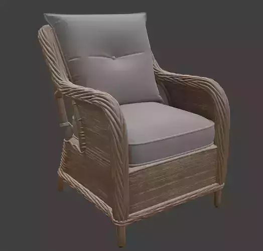 Rustic Rattan Armchair with Grey Cushions