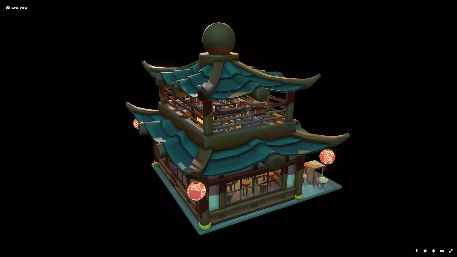 Stylized Chinese Teahouse Diorama Low-poly 3D model_3