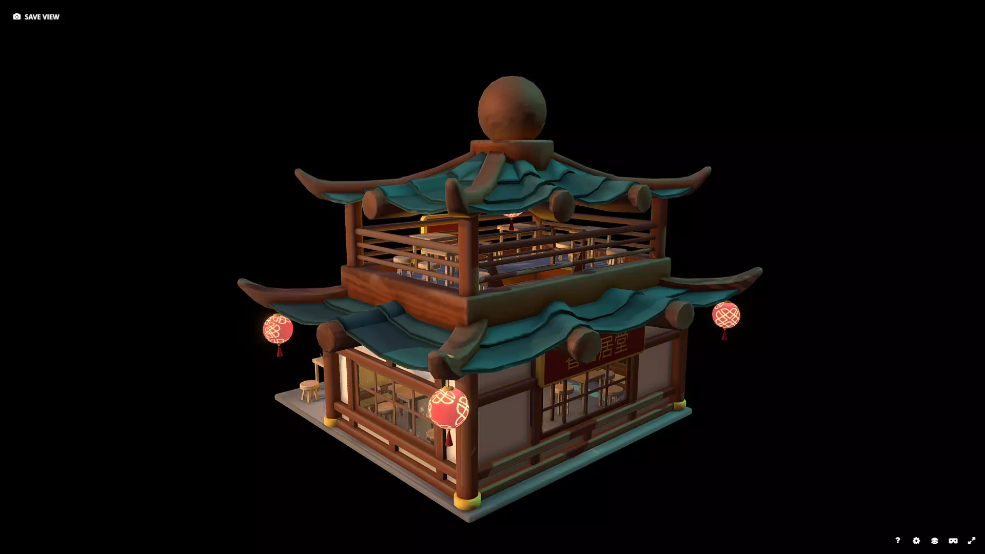 Stylized Chinese Teahouse Diorama Low-poly 3D model_4