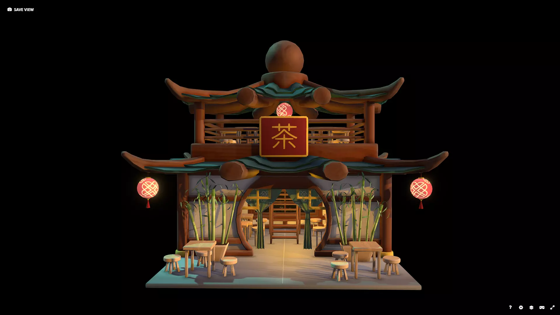 Stylized Chinese Teahouse Diorama Low-poly 3D model_1