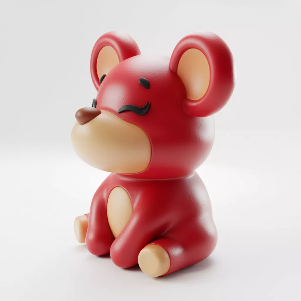 Cute Red Mouse Toy Stylized Cartoonish Rodent Big Ears 3D Low-poly 3D model_1