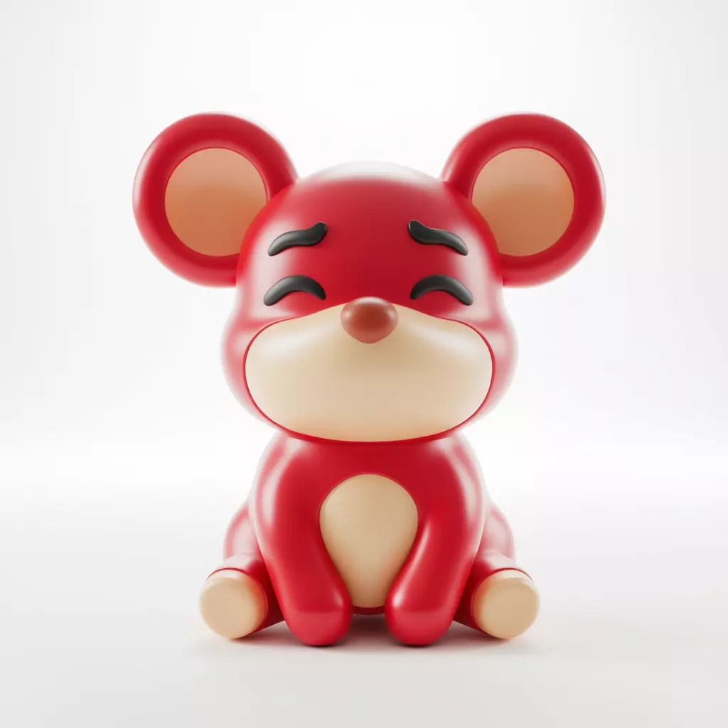 Cute Red Mouse Toy Stylized Cartoonish Rodent Big Ears 3D Low-poly 3D model_0