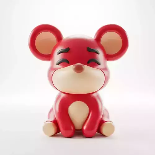 Cute Red Mouse Toy Stylized Cartoonish Rodent Big Ears 3D