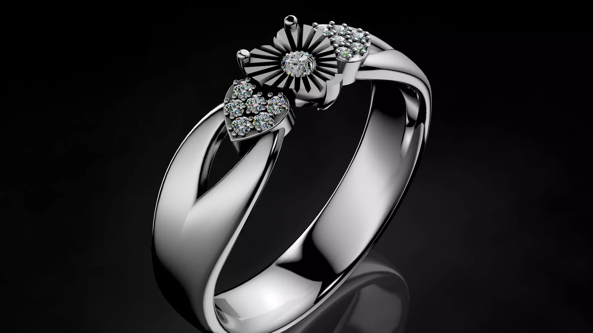 Heart Miracle plate Setting Engagement Ring 3D print model_4