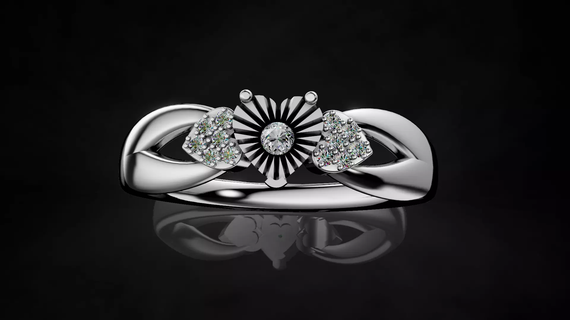 Heart Miracle plate Setting Engagement Ring 3D print model_6