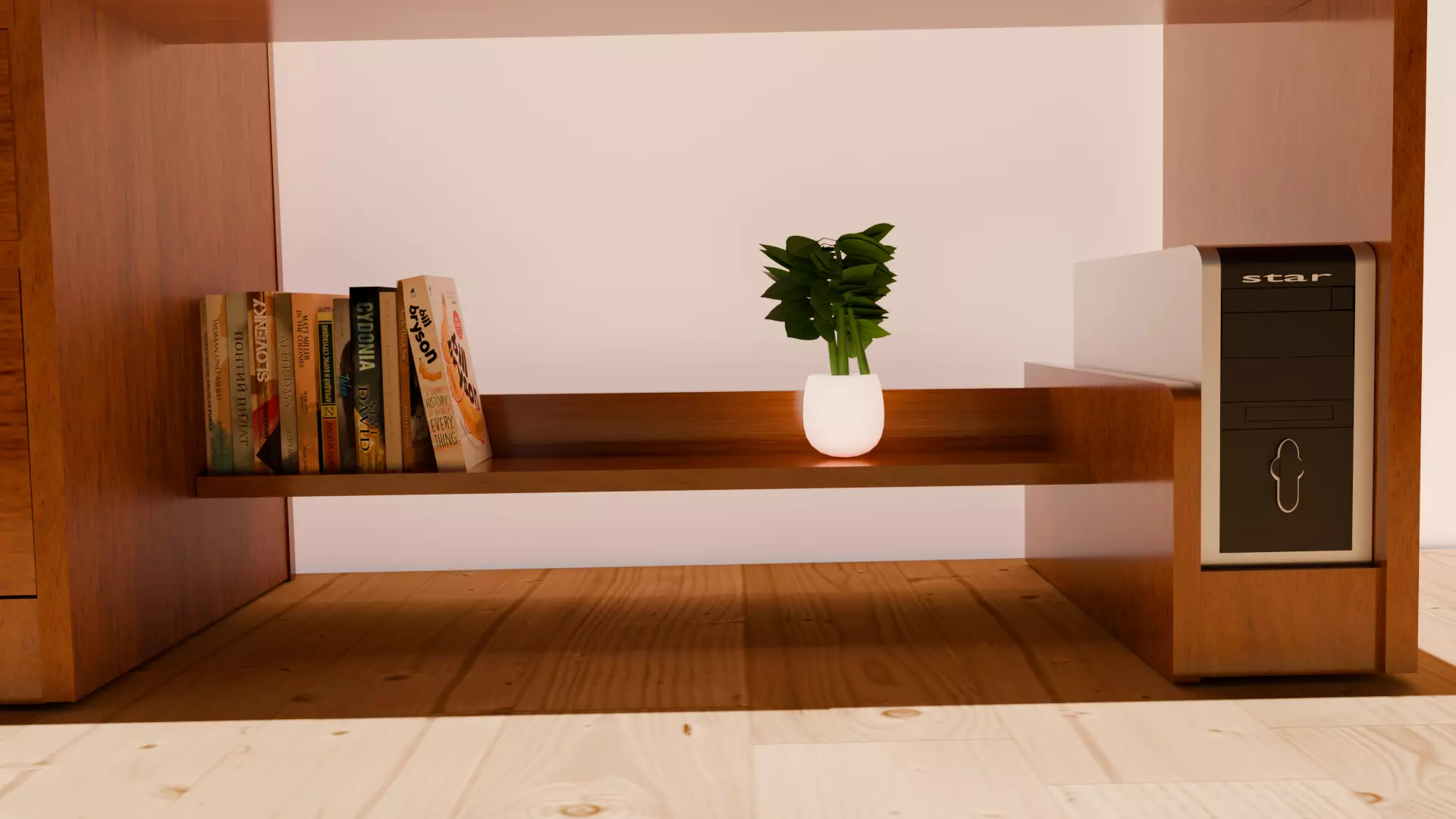 Modern Wooden Office Desk Setup 3D Model Free 3D model_3