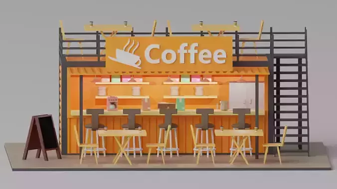 Cartoon Container Coffee Shop Cafe 3D model