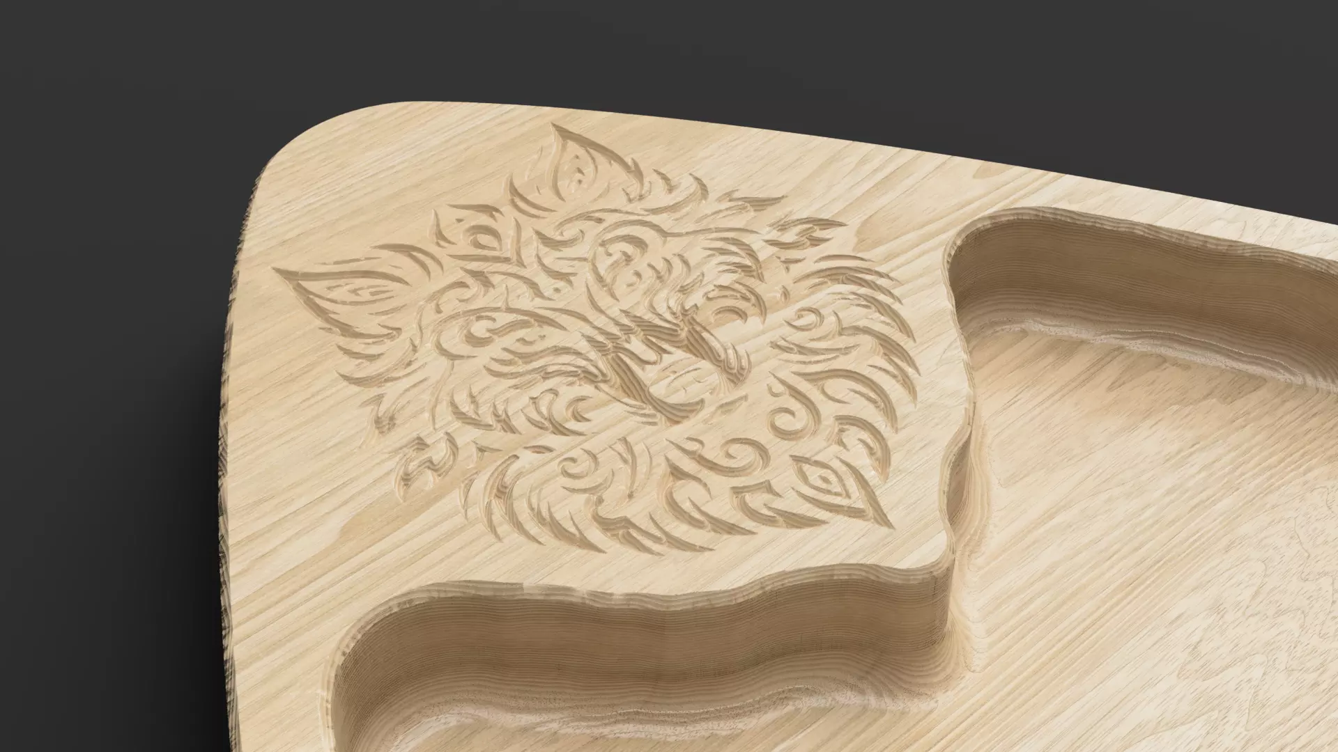 Triangular Wolf Snack Tray STL OBJ DXF SVG 3D print model_7