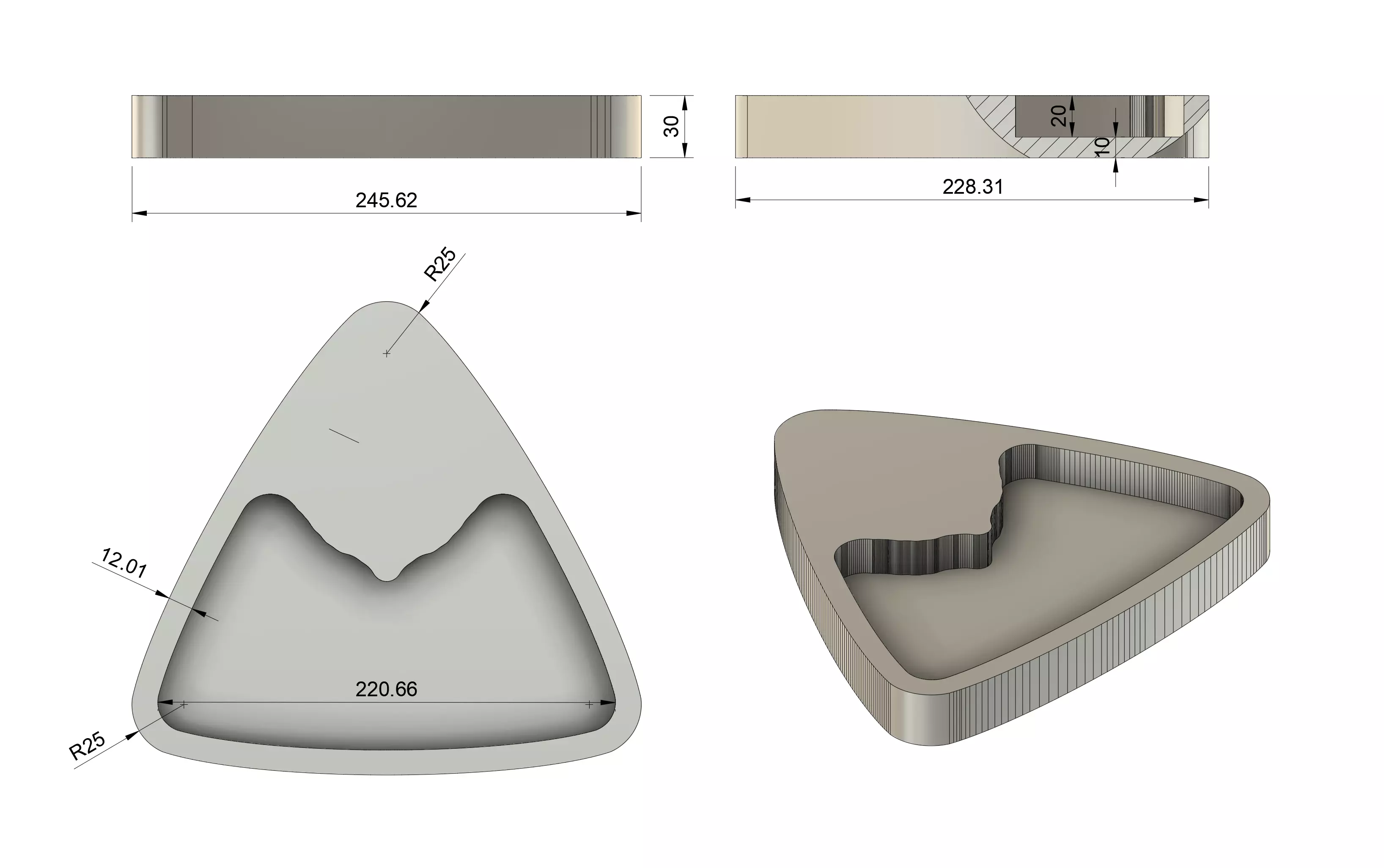 Triangular Wolf Snack Tray STL OBJ DXF SVG 3D print model_1