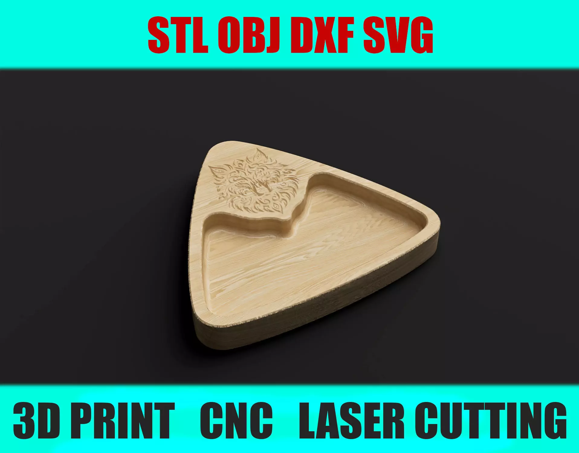 Triangular Wolf Snack Tray STL OBJ DXF SVG 3D print model_0