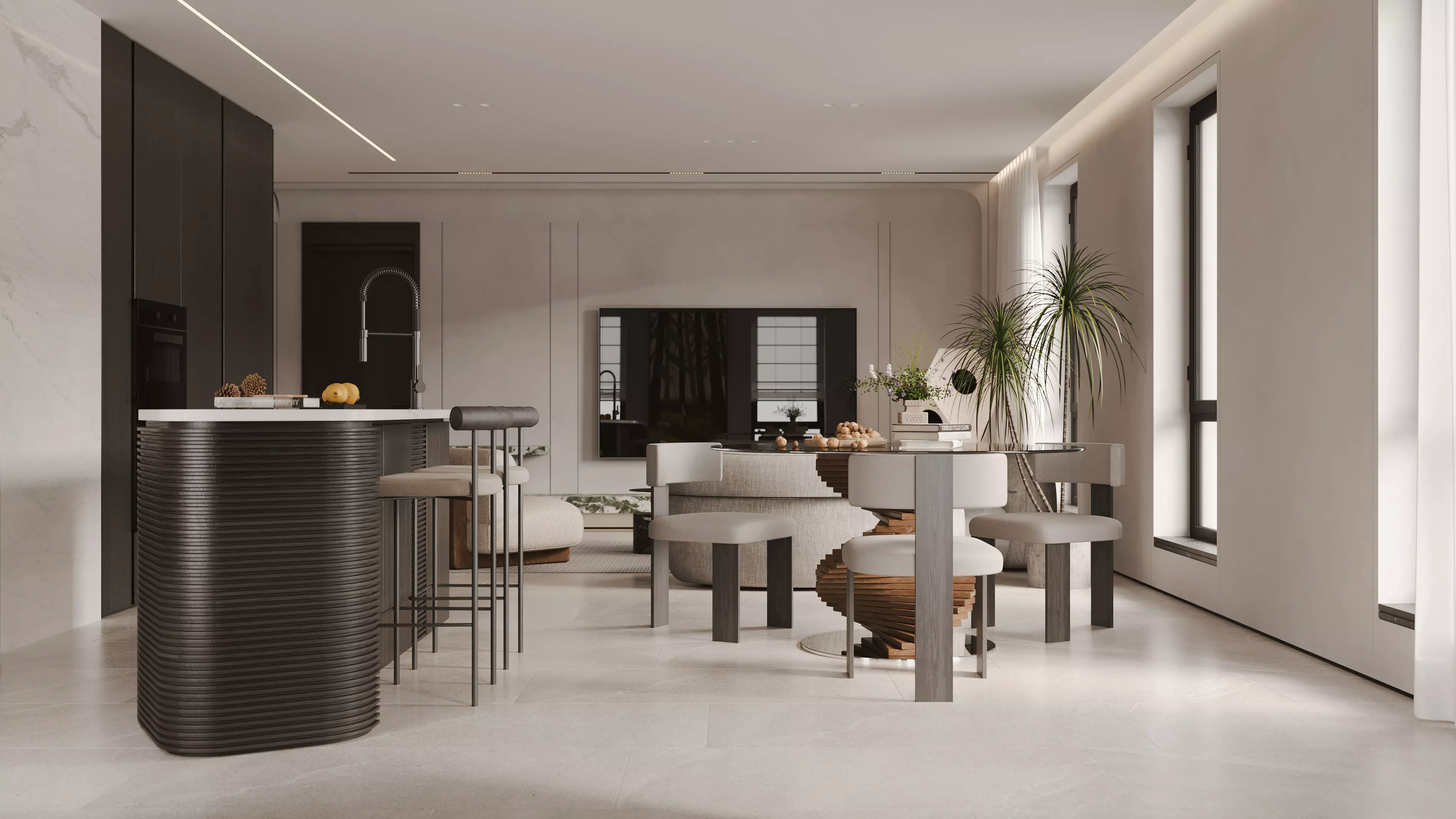 Modern living room dining room interior scenes 429 3D model