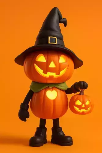 Pumpkin Halloween with Witch Hat 3D print model