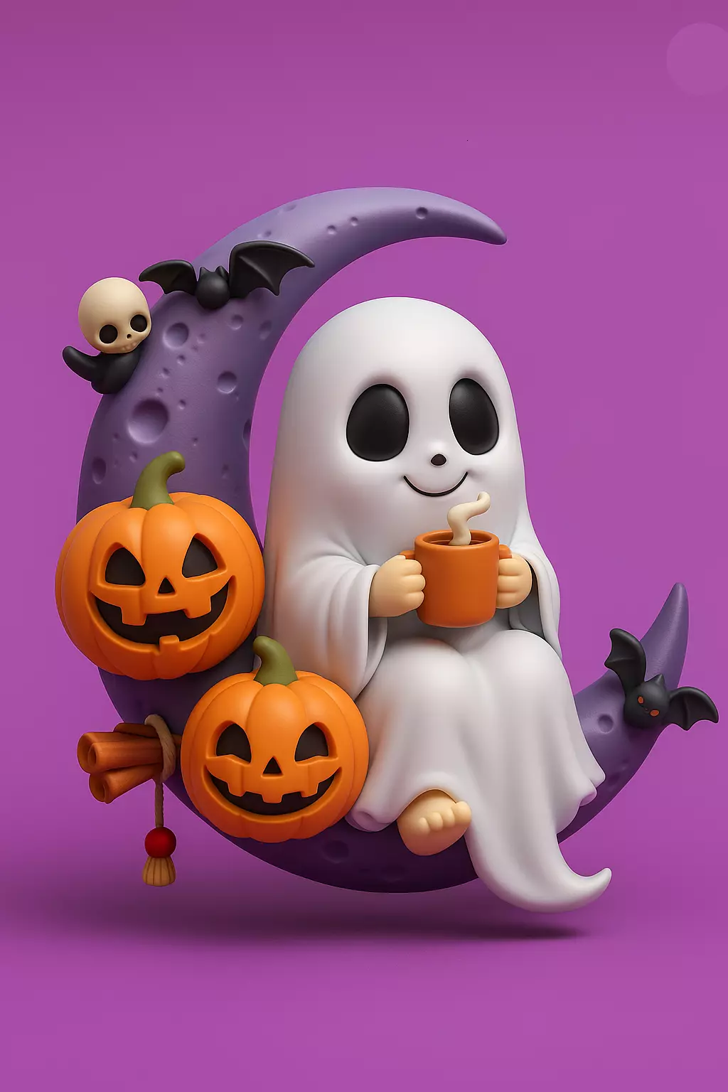 Ghost Drinking Hot Chocolate on Spooky Moon 3D print model