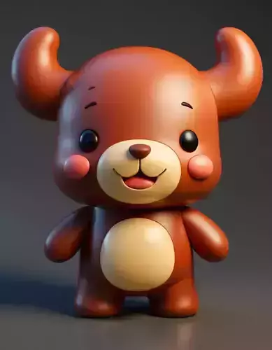 Cute Brown Bear Toy Stylized Cartoonish Cub Rosy Cheeks 3D
