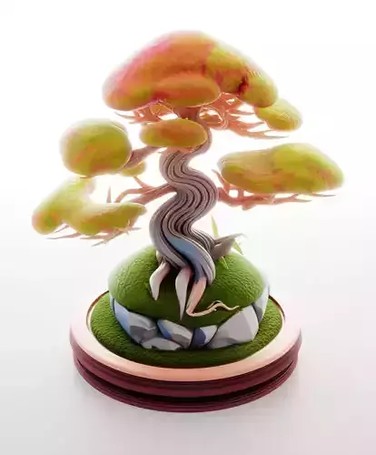 Fantasy Bonsai Tree Surreal Pot Swirling Plant 3D Low-poly 3D model