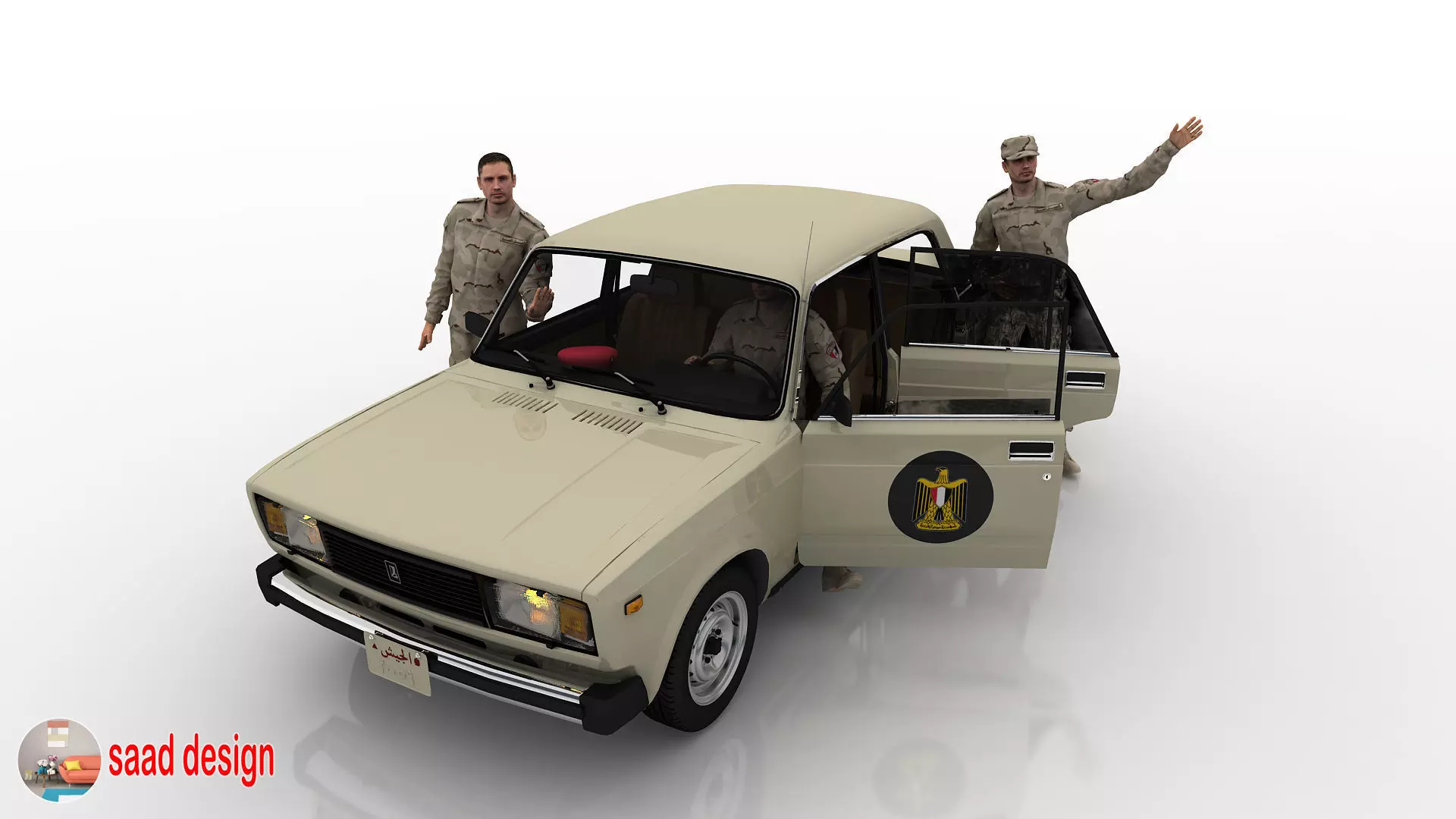 Vaz 2105 Egypt and Taxi and Army  3D model_9