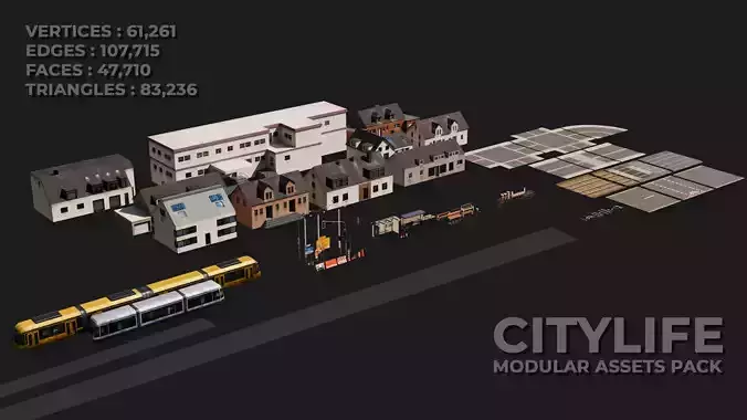 CityLife Modular Assets Pack Low-poly 3D model